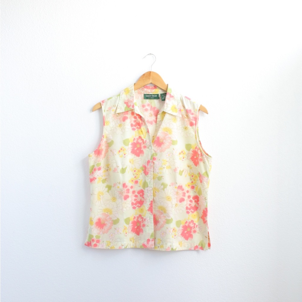 Lemon Grass Sleeveless Floral Top Sz: L